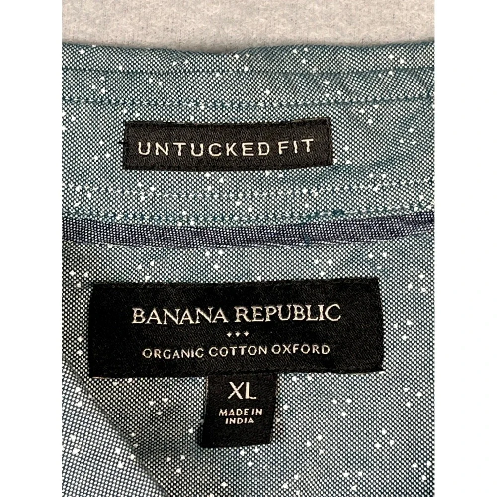 Banana Republic Untucked Fit Organic‎ Cotton Oxford Shirt Blue WhiteDot XL